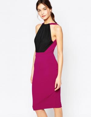 Платье миди в стиле колор блок с лямкой через шею Francine Hedonia. Цвет: розовый