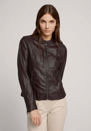 Куртка кожаная Tom Tailor. Цвет: коричневый
