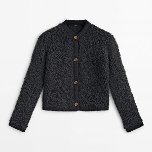 Кардиган Bouclé Knit With Buttons, темно-серый Massimo Dutti