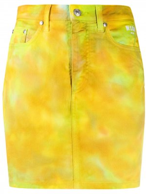 Джинсовая юбка с принтом тай-дай MSGM. Цвет: желтый