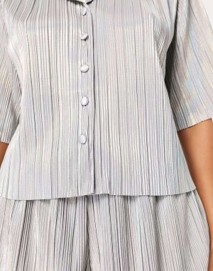 Короткая плиссированная пижама цвета металлик с переливающимися принтами серебристого Loungeable