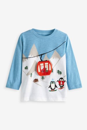 Рубашка с длинными рукавами и рождественским принтом Синий Санта-Клаус на лыжах , Next