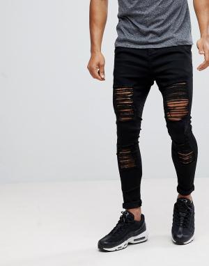 Super skinny jeans in black with distressing SikSilk. Цвет: черный