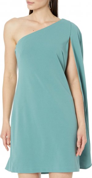 Платье-футляр на одно плечо из эластичного крепа с накидкой , цвет Green Slate Adrianna Papell