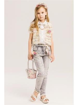Комплект детский: джинсы, пиджак, блузка, сумочка, ободок Baby Steen. Цвет: светло-серый, бежевый, розовый