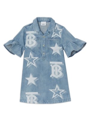 Джинсовое платье с логотипом Blair для маленьких девочек и девочек, синий Burberry