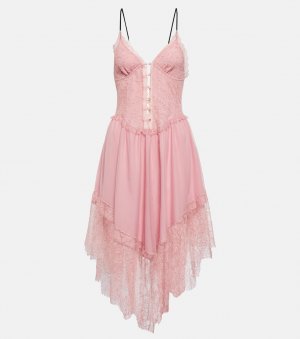 Платье миди из шифона с кружевом GUCCI, розовый Gucci