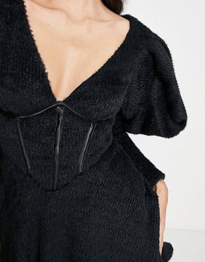 Черное пышное вязаное корсетное платье с пышной юбкой ASOS LUXE