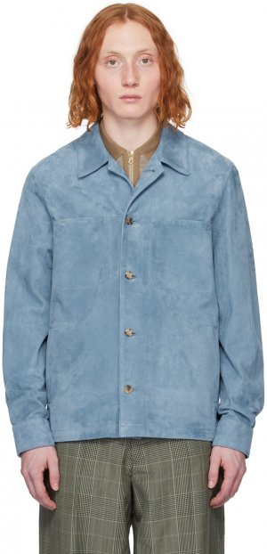 Синяя кожаная рубашка на пуговицах Paul Smith