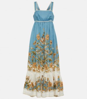 Платье миди из ситца с цветочным принтом ZIMMERMANN, синий Zimmermann