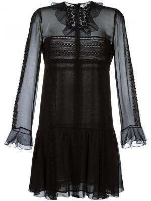 Платье мини с вязаными крючком деталями Giambattista Valli. Цвет: чёрный