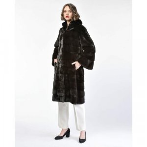 Пальто , норка, силуэт прямой, капюшон, размер 40, черный Manakas Frankfurt. Цвет: черный