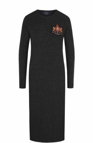 Платье-миди из смеси шерсти и кашемира с длинным рукавом Polo Ralph Lauren. Цвет: темно-серый