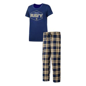 Женская спортивная футболка темно-синего/золотого цвета с эмблемой гардемарина и фланелевые брюки для сна женщин Unbranded