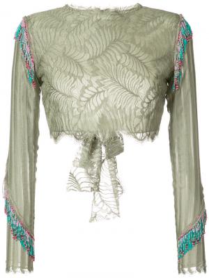 Укороченная кружевная блузка Baja East. Цвет: зелёный