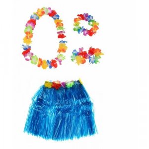 Гавайская юбка синяя 40 см, ожерелье лея 96 венок, 2 браслета (набор) Happy Pirate. Цвет: синий
