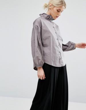 Блузка с воротником рюшами и эффектными рукавами Zacro. Цвет: серый