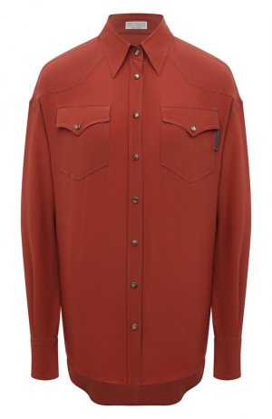 Шелковая рубашка Brunello Cucinelli. Цвет: оранжевый