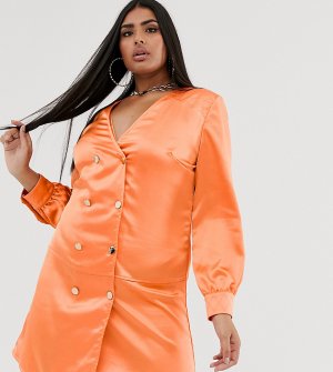 Атласное двубортное платье-рубашка -Оранжевый Club L London Plus