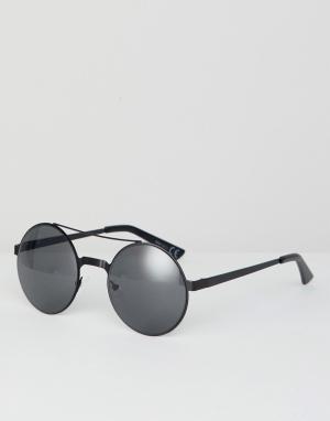 Круглые солнцезащитные очки с планкой River Island. Цвет: черный