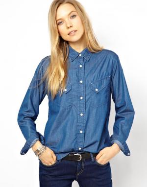 Джинсовая рубашка с косыми карманами Denham. Цвет: синий