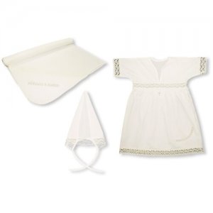 0371 Комплект Крестильный для девочки (пелёнка+платье+косынка) 80, белый LEO. Цвет: белый