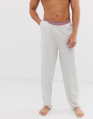 Серые меланжевые пижамные брюки для дома с поясом в полоску -Серый ASOS DESIGN