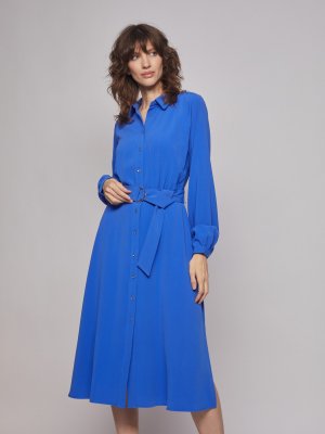 Платье-рубашка с длинным рукавом zolla. Цвет: голубой
