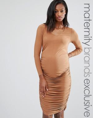 Драпированное платье миди для беременных Missguided Maternity. Цвет: рыжий