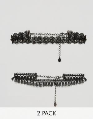 Набор кружевных ожерелий-чокер ALDO. Цвет: черный