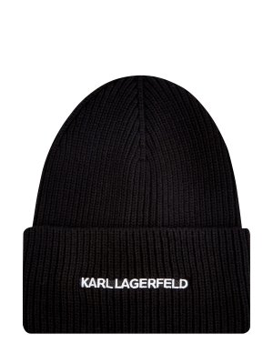 Шапка K/Essential английской вязки с контрастной вышивкой KARL LAGERFELD. Цвет: черный
