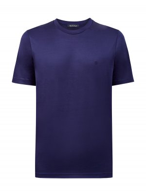 Однотонная футболка из гладкого хлопка с логотипом BERTOLO CASHMERE. Цвет: синий