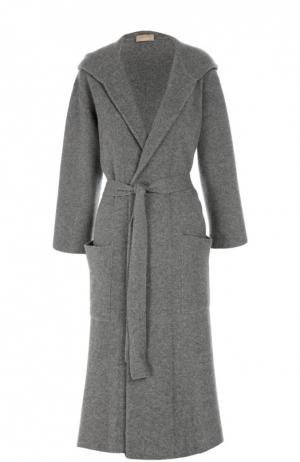 Вязаное пальто с поясом и капюшоном Cruciani. Цвет: темно-серый