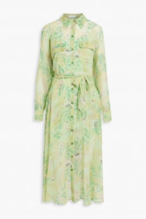 Платье-рубашка миди Haelee из шелкового шифона с поясом и цветочным принтом , светло-зеленый Equipment