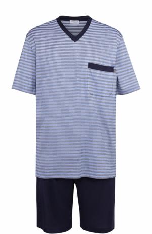 Хлопковая пижама с шортами Zimmerli. Цвет: голубой