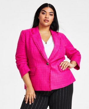 Твидовый пиджак больших размеров со сборками на рукавах , розовый Anne Klein