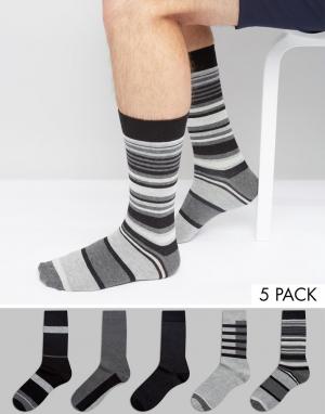 Набор из 5 пар черно-белых носков в полоску Urban Eccentric. Цвет: мульти