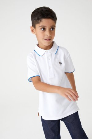 Рубашка-поло с короткими рукавами для мальчиков мотивом зебры и логотипом , белый Paul Smith