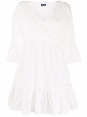 Платье мини с английской вышивкой Mc2 Saint Barth. Цвет: белый