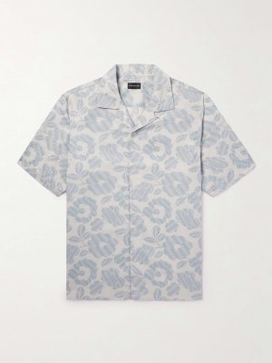 Рубашка с трансформируемым воротником и цветочным принтом из хлопка лиоцелла CLUB MONACO, синий Monaco