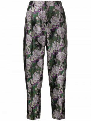 Зауженные жаккардовые брюки с цветочным узором Alberto Biani. Цвет: зеленый