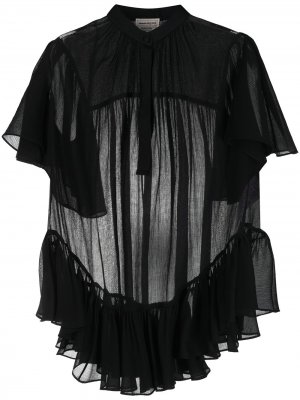 Прозрачная блузка с оборками Alexander McQueen. Цвет: черный