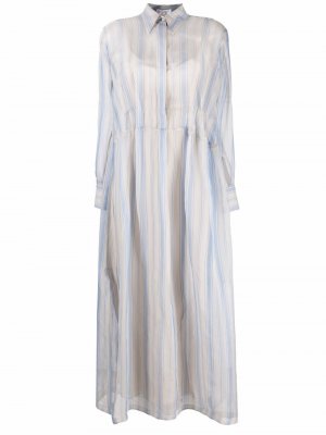 Шелковое платье-рубашка макси в полоску Brunello Cucinelli. Цвет: бежевый