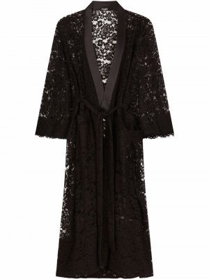 Длинный кружевной халат Dolce & Gabbana. Цвет: черный
