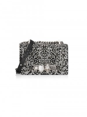 Миниатюрная сумка-портфель с заклепками и драгоценностями , черный Alexander McQueen