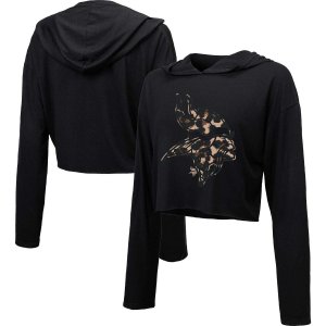 Женский укороченный пуловер с капюшоном Threads Minnesota Vikings черного цвета леопардовым принтом Majestic