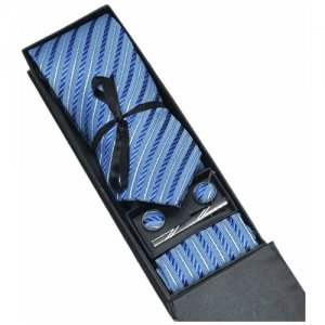 Набор галстук платок зажим и запонки 847666 Not Brand. Цвет: синий/голубой