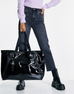 Большая блестящая дорожная сумка черного цвета -Черный цвет Topshop