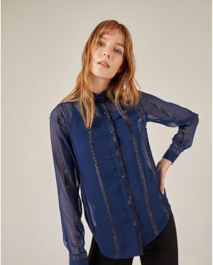 Женская рубашка с длинными рукавами из ткани люрексом , синий Niza