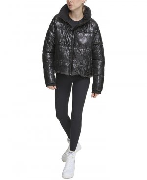 Женская куртка-пуховик свободного кроя с пайетками , черный DKNY